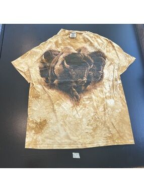 Oneita Color Wear Pre-Shrunk 100% Cotton Tie-Dye Bison Graphic T-Shirt Large